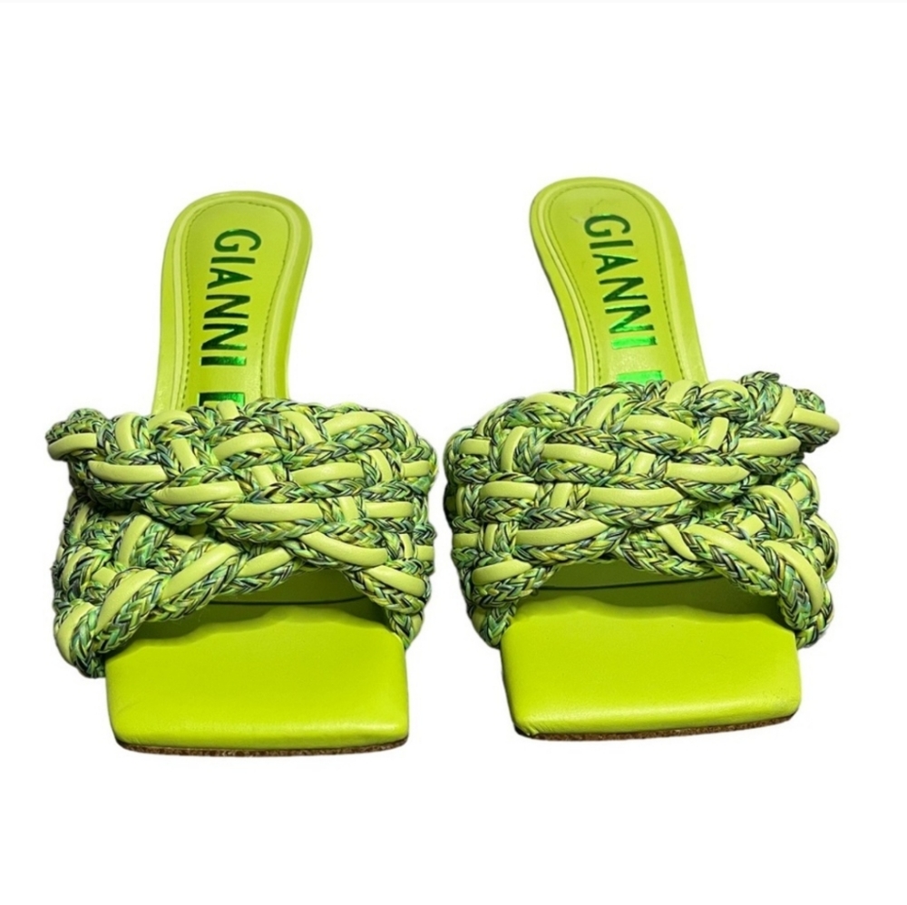 NWT GIANNI BINI Lime Green Woven Heeled Square Toe Mule, sz 5.5 - Picture 3 of 7